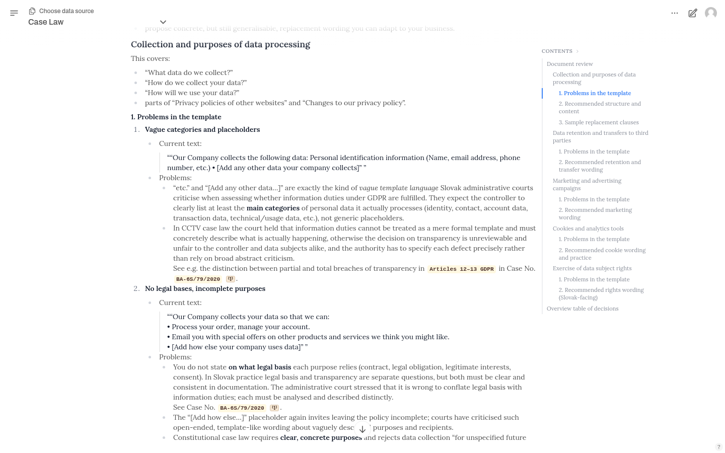 Review firemnej privacy policy s citáciami na slovenskú judikatúru